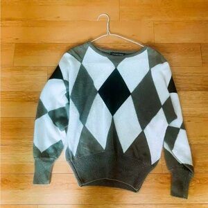 Vintage I.B. Diffusion Argyle Sweater Women’s M Angora Blend Made in‎ Hong Kong